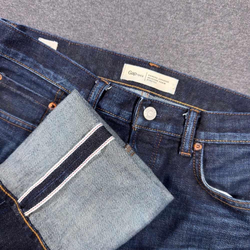 Gap Jeans Mens 31x32 Blue Skinny Kaihara Japanese Selvedge Denim Stretch Dark